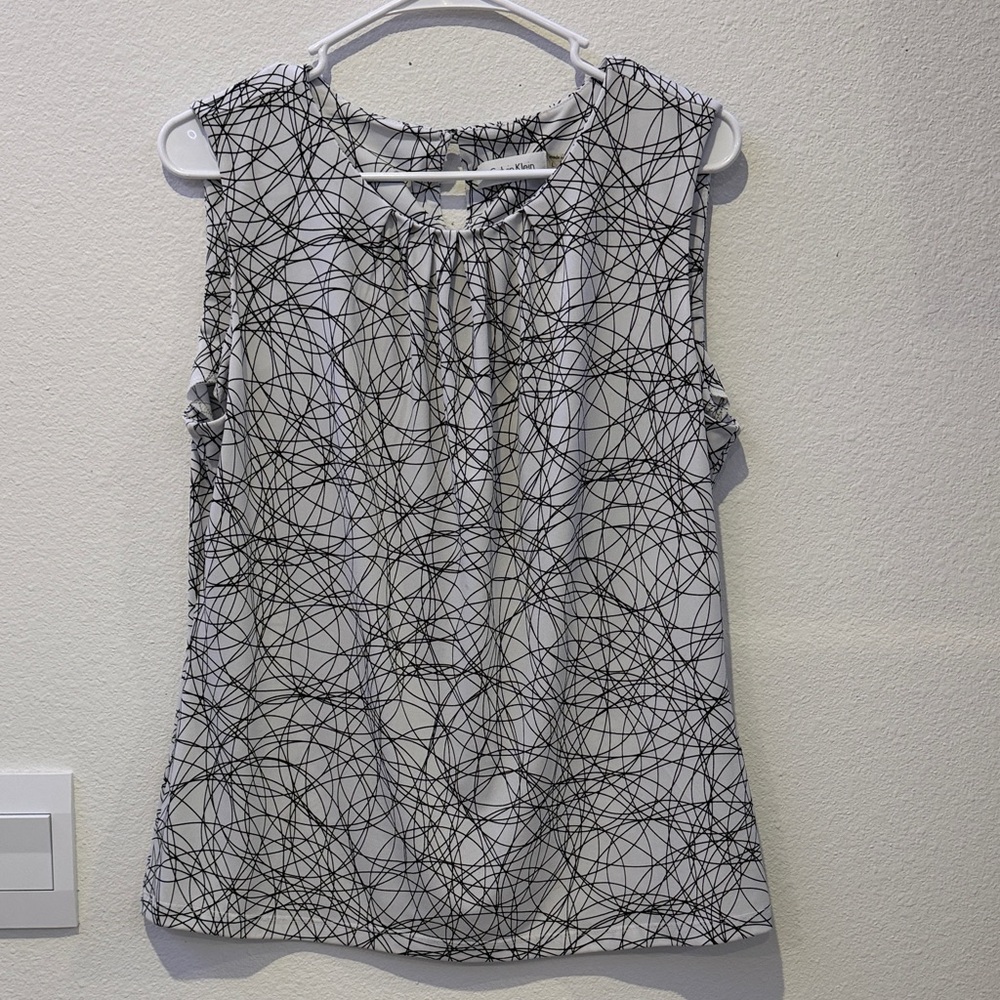 Calvin Klein Black and White Abstract Blouse